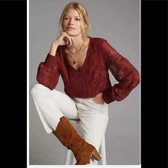 COPY - $120 new nwt  Anthropologie Embroidered Floral Buttondown size Large - Picture 1 of 4